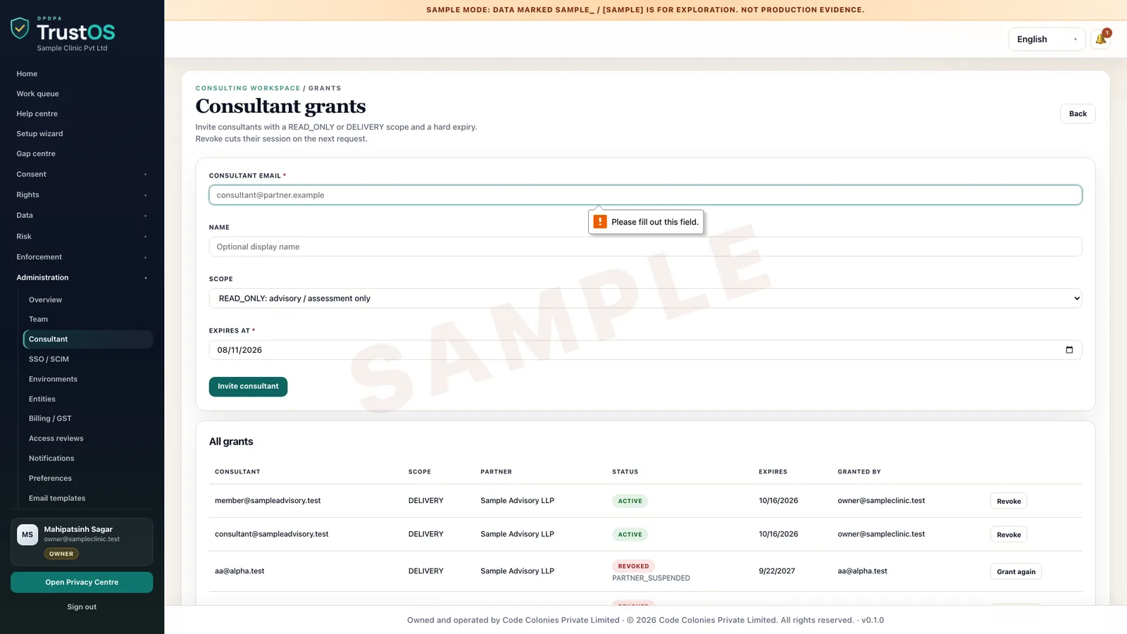 Granting a consultant time boxed access with a scope and an expiry date