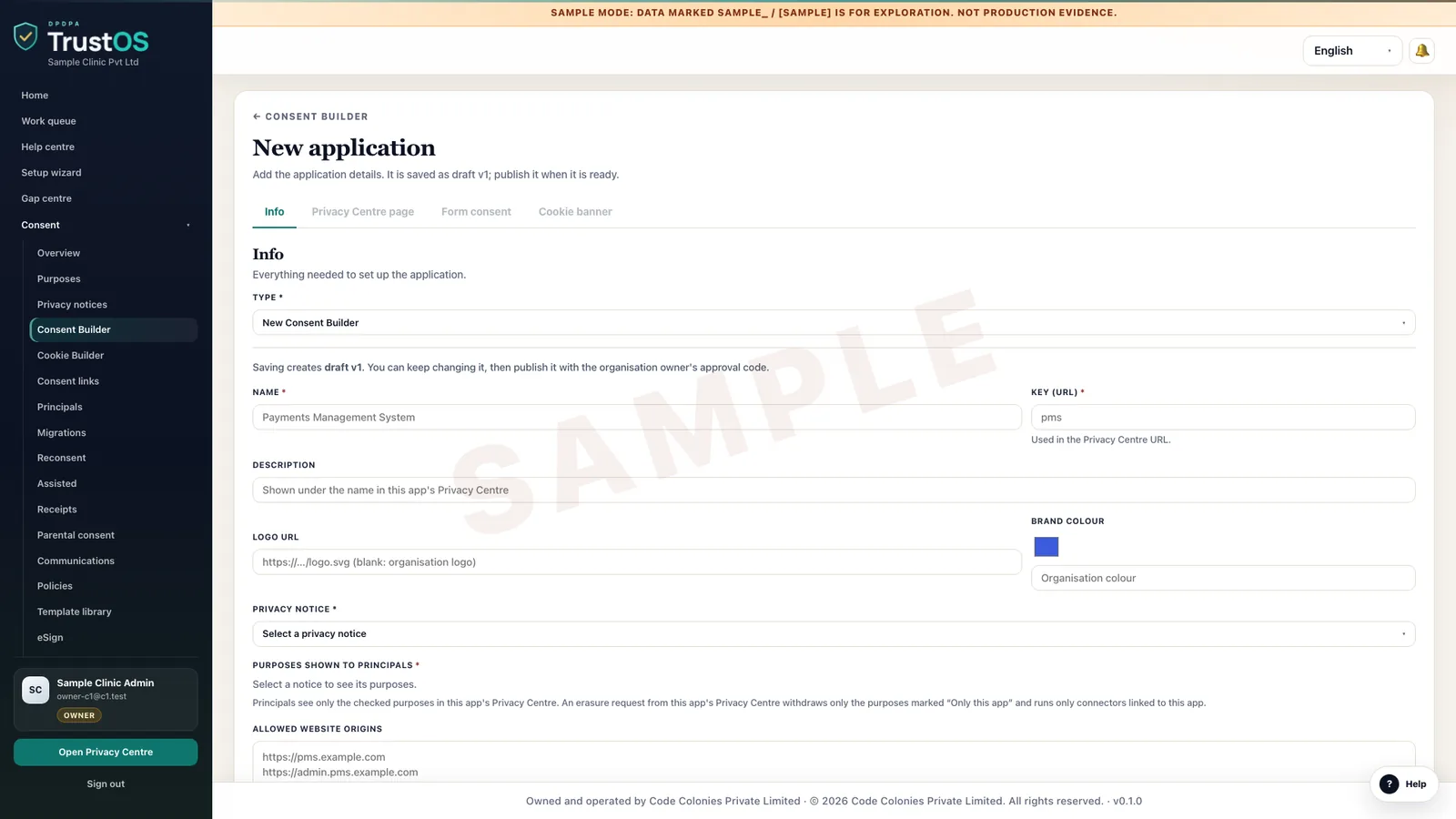 A published consent form in the consent builder